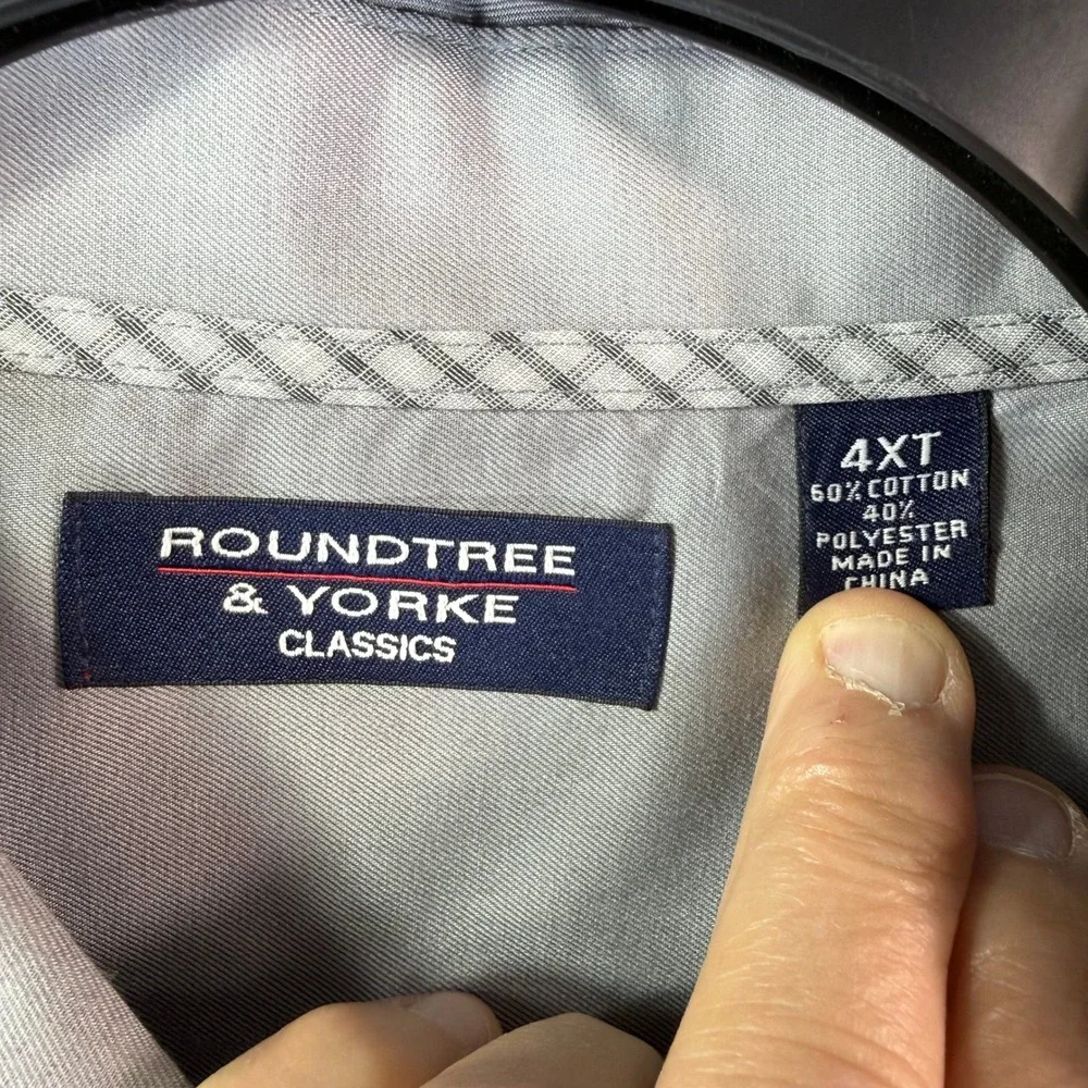 Roundtree & Yorke Button Down Mens 4XT Grey Solid Short Sleeve Big & Tall Casual